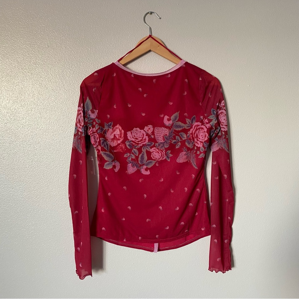 Free People Home Grown Mesh Cardigan Top Roses Magenta Red Floral Small NWOT - Picture 5 of 11